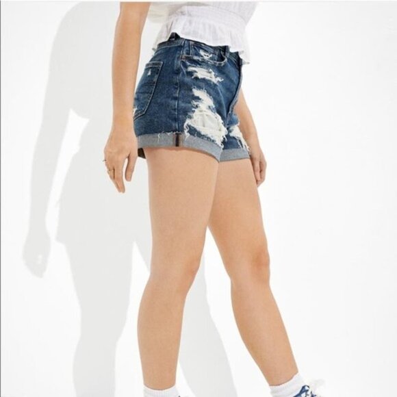 NWT AMERICAN EAGLE Super High Rise Cuffed Mom Short Sz 00 Stretch - Picture 4 of 13